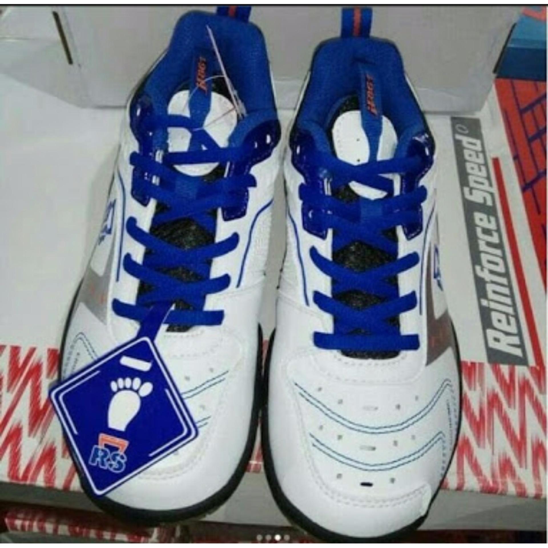 SEPATU RS JF861 ORIGINAL WHITE BLUE PUTIH BIRU BADMINTON SHOES JUAL PERLENGKAPAN BULUTANGKIS ADHA SPORT