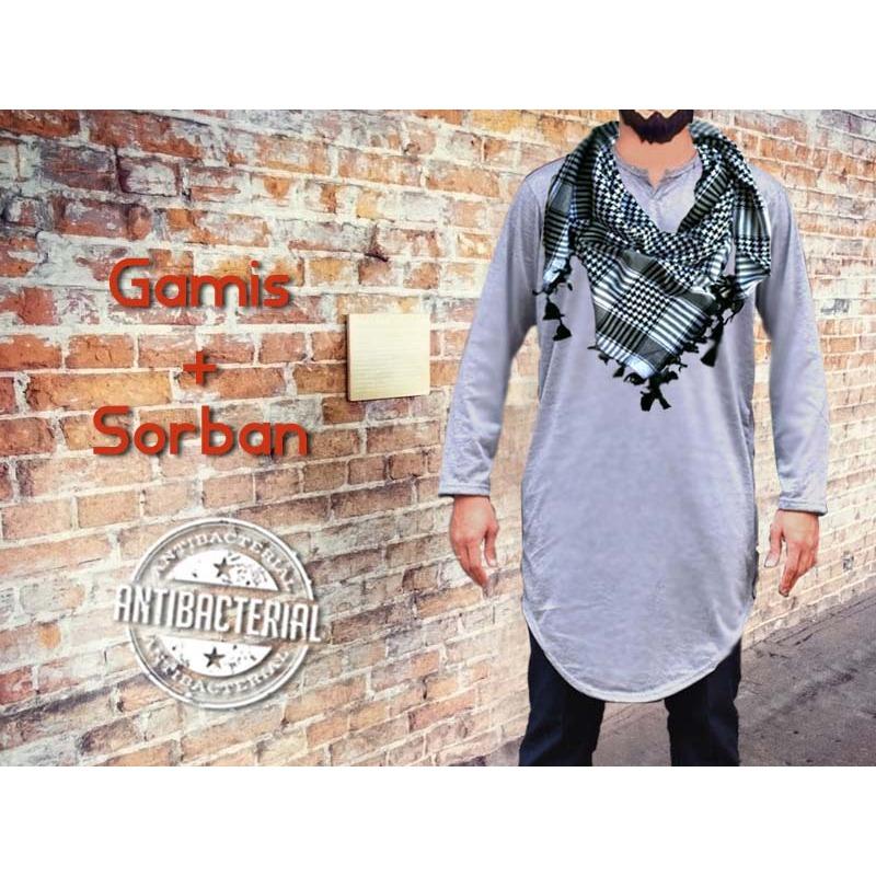 Set Gamis Kaos Kurta Jubah Panjang Anti Bakteri Keffiyeh Sorban