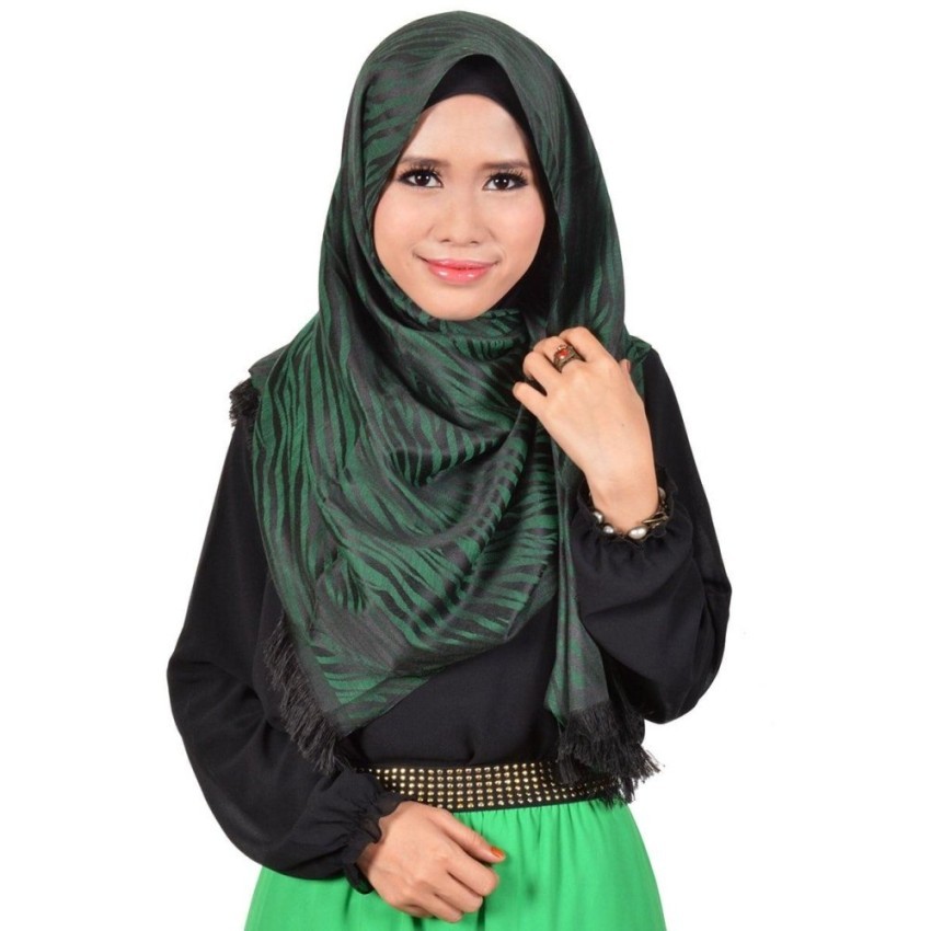 Selendang Standar Fariha Sutra Corak Zebra Hijau Beauty COME12893-Internasional