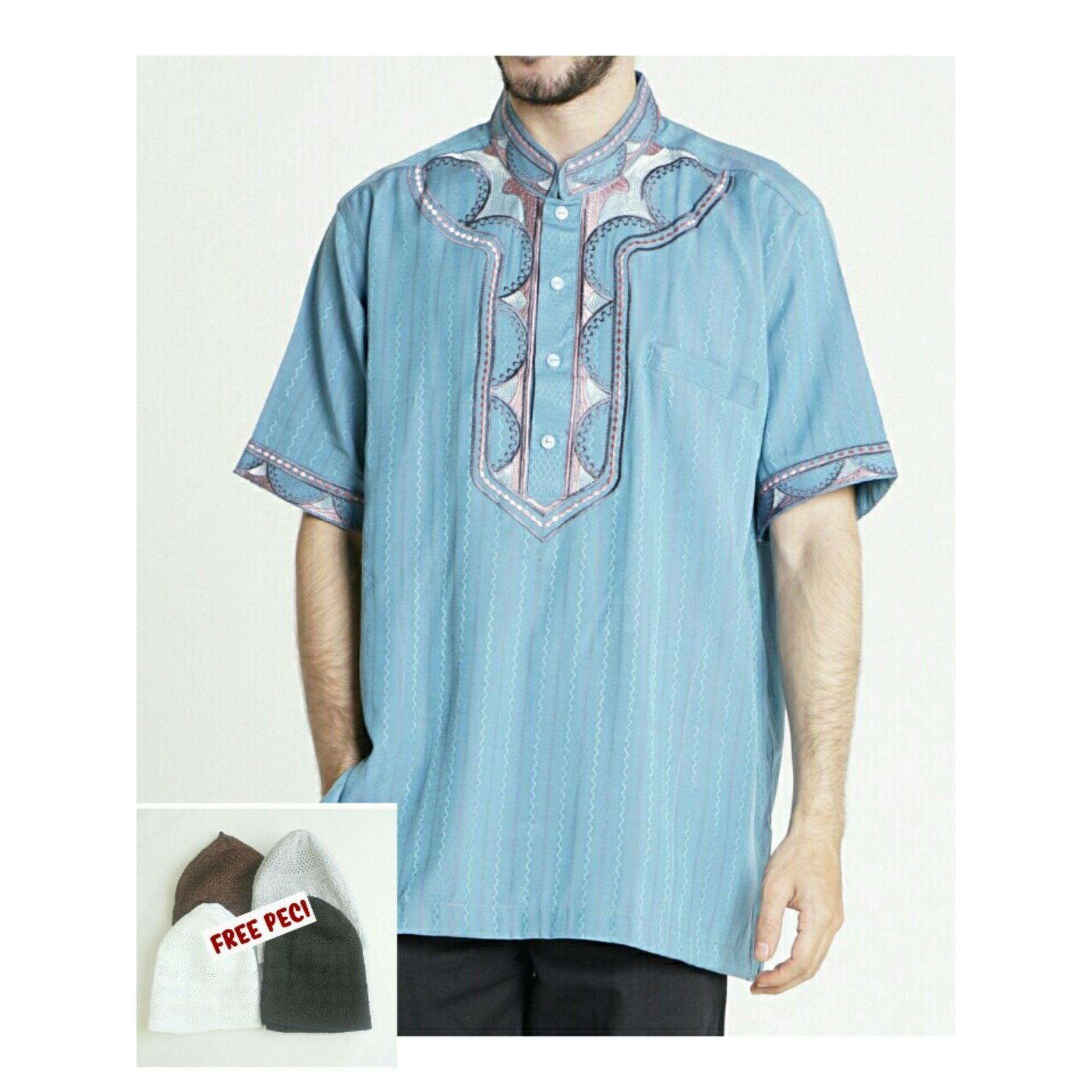 SHOHIB Baju Koko Kemeja Muslimin Pria Lengan Pendek Katun IBRAHIM