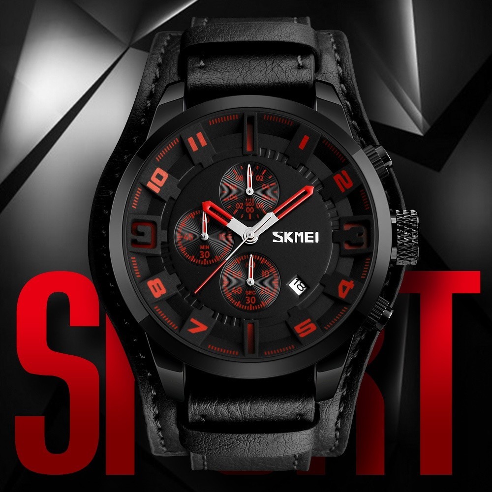 SKMEI  Brand Watch Men Analog Quartz Wrist Watch Luxury Leather Military Watches 9165 - intl