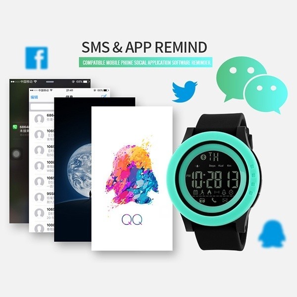 SKMEI Merek Watch Pria Smart Watch Kalori Pedometer Multi-fungsi Bluetooth Jam Tangan Jarak Jauh Kamera Olahraga SmartWatch Relogios 1255 -Intl