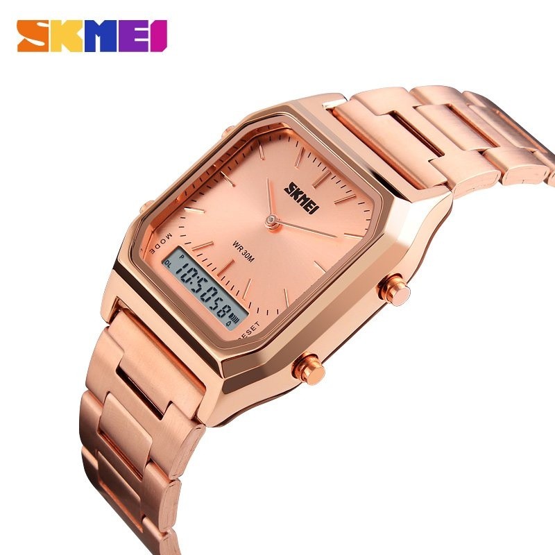 SKMEI Alarm Chronograph Pria Busana Kasual Kuarsa Watch Dual Digital Jam Tangan EL Lampu Layar Watch 1220 Masculino Blaus- INTL