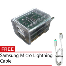 Smart 2 Usb Adaptor LED Charger Transparant + Free 1 Pcs Samsung Micro Lightning Cable