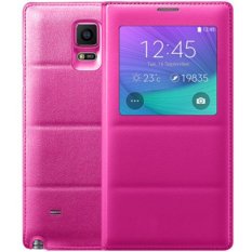 Smart View Auto Sleep Wake Shell dengan Chip Asli Tas Baterai Leather Case Flip Cover untuk Samsung Galaxy Note 4 N9100 (Pink) -Intl