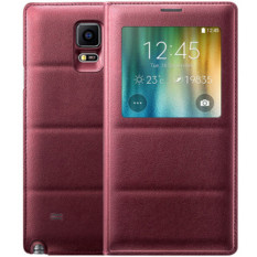 Smart View Auto Sleep Wake Shell dengan Chip Asli Tas Baterai Leather Case Flip Cover untuk Samsung Galaxy Note 4 N9100 (Merah) -Intl