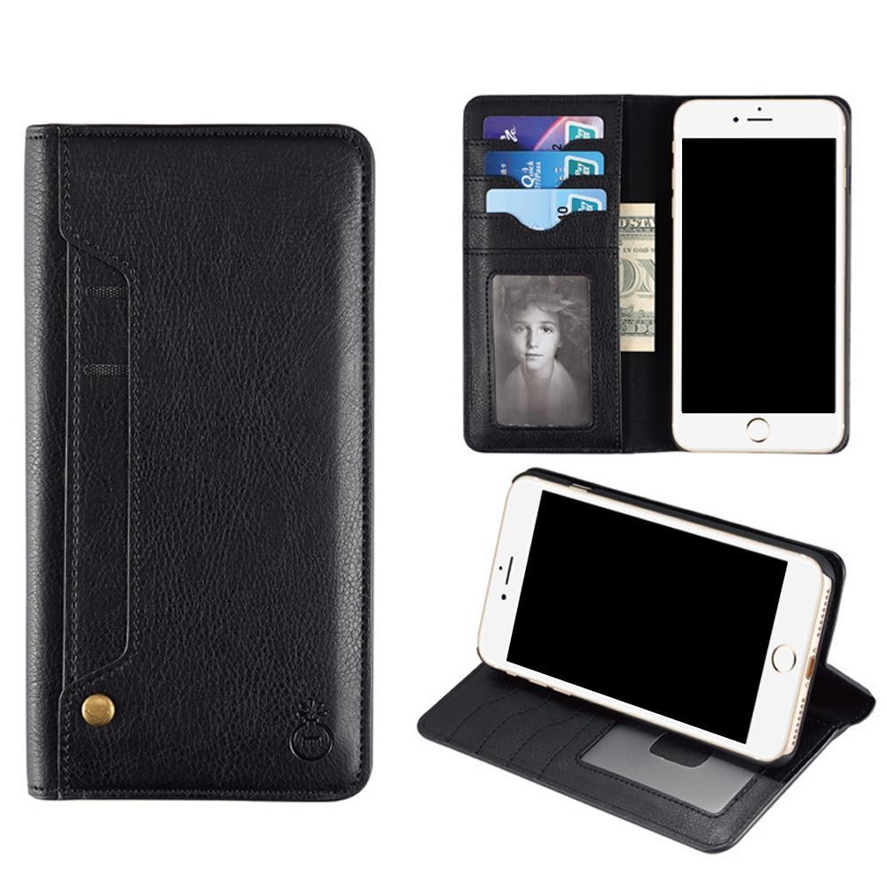 SOBUY IPhone Case, 2 In 1 Slot Kartu Holder Ganti Dompet Dompet dan Ultra Slim PU Kulit Flip IPhone Case dengan Kickstand Fungsi dan Magnetic Closure-Intl