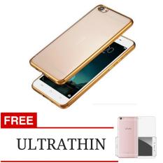 Softcase Ultrathin Silicon Shining List Chrome Jelly Case For Vivo V5 / Y67 - Gold + Gratis Ultrathin