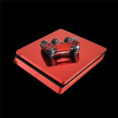 Solid Warna Merah Electroplated Kulit Sticker untuk Sony PlayStation 4 Slim PS4 Slim Console & 2 Pcs Controller Perlindungan Film Stiker YSP4S-0003-Intl