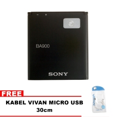 Sony Baterai BA900 Original Non Packing For Sony XperiaJ / Xperia TX / Xperia GX + Bonus Kabel Vivan Micro Usb 30cm