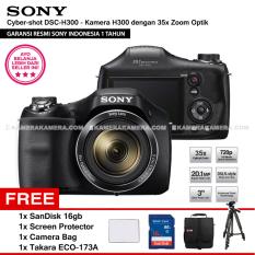 SONY Cyber-shot DSC-H300 Digital Camera H300 (Resmi Sony) 20.1MP 35x Zoom + SanDisk 16gb + Screen Protector + Camera Bag + Takara ECO-173A