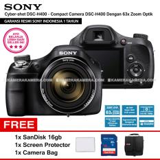 SONY Cyber-shot DSC-H400 - Compact Camera H400 63x Optical Zoom (Resmi Sony) + SanDisk 16gb + Screen Protector + Camera Bag