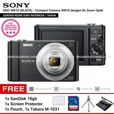 SONY Cyber-shot DSC-W810 Compact Camera W810 (BLACK) 20.1 MP 6x Optical Zoom HD Movie 720p - Resmi Sony + SanDisk 16gb + Screen Protector + Camera Pouch + Takara M-1031