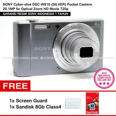 Sony Cyber-Shot Dsc-W810 (Silver) Pocket Camera 20.1Mp 6X Optical Zoom Hd Movie 720P + Screen Guard + Sandisk 8Gb(Silver)