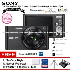 SONY Cyber-shot DSC-W830 Compact Camera W830 (BLACK) Zeiss Lens 20.1 MP 8x Optical Zoom HD Movie 720p - Garansi 1th + SanDisk 16gb + Screen Protector + Camera Pouch + Takara M-1031