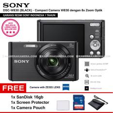 SONY Cyber-shot DSC-W830 Compact Camera W830 (BLACK) Zeiss Lens 20.1 MP 8x Optical Zoom HD Movie 720p - Resmi Sony + SanDisk 16gb + Screen Protector + Camera Pouch