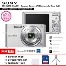 SONY Cyber-shot DSC-W830 Compact Camera W830 (SILVER) Zeiss Lens 20.1 MP 8x Optical Zoom HD Movie 720p - Resmi Sony + SanDisk 16gb + Screen Protector + Takara M-1031
