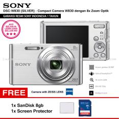 SONY Cyber-shot DSC-W830 Compact Camera W830 (SILVER) Zeiss Lens 20.1 MP 8x Optical Zoom HD Movie 720p - Resmi Sony + SanDisk 8gb + Screen Protector