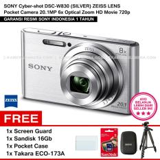 Sony Cyber-Shot Dsc-W830 (Silver) Zeiss Lens Pocket Camera 20.1Mp 8X Optical Zoom Hd Movie 720P + Screen Guard + Sandisk 16Gb + Pocket Case + Takara ECO-173A