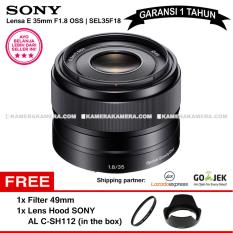 SONY E 35mm f/1.8 OSS Alpha E-mount Prime Lens SEL35F18 (Garansi 1th) + Filter 49mm + Sony Lens Hood Original