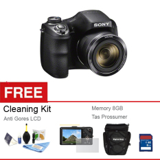 Sony H-300 - 20 MP - 35x Optical Zoom - Hitam + Gratis Memory 8 GB + Anti Gores LCD + Tas + Cleaning Kit