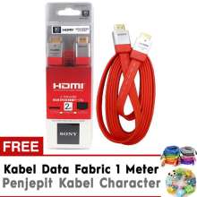 Sony HDMI Cable High Speed - Merah + Gratis Penjepit Kabel Karakter + Kabel Data Android