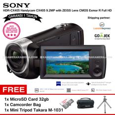 SONY HDR-CX405 Handycam CX405 9.2MP with ZEISS Lens CMOS Exmor R Full HD (Garansi 1th) + MicroSD Card 32gb + Camcorder Bag + Mini Tripod Takara M-1031