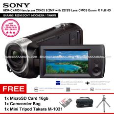 SONY HDR-CX405 Handycam CX405 9.2MP with ZEISS Lens CMOS Exmor R Full HD (Resmi Sony) + MicroSD Card 16gb + Camcorder Bag + Mini Tripod Takara M-1031