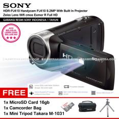 SONY HDR-PJ410 Handycam PJ410 9.2MP With Built In Projector Zeiss Lens Wifi cmos Exmor R Full HD (Resmi Sony) + MicroSD Card 16gb + Camcorder Bag + Mini Tripod Takara M-1031
