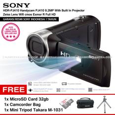 SONY HDR-PJ410 Handycam PJ410 9.2MP With Built In Projector Zeiss Lens Wifi cmos Exmor R Full HD (Resmi Sony) + MicroSD Card 32gb + Camcorder Bag + Mini Tripod Takara M-1031