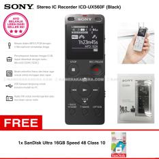 Sony Stereo IC Recorder ICD-UX560F (Black) Digital Voice Recorder with Built-in USB / MP3 Playing / FM Radio / Recorder / Stereo IC + SanDisk Ultra 16gb