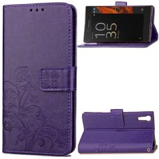 Sony Xperia XZ (5.2 Inci) Kasus, Xperia XZ (2016) Kasus, Bujing Ungu Desain Embossed, Kulit Sintetis + Soft TPU Kartu Slot Berdiri Dompet Saja untuk Sony Xperia XZ (5.2