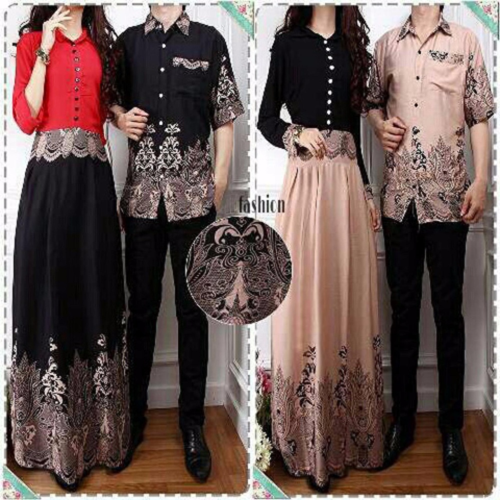 SR Collection Best Seller Couple Batik Muslim Pria Wanita Vionaviony - Hitam