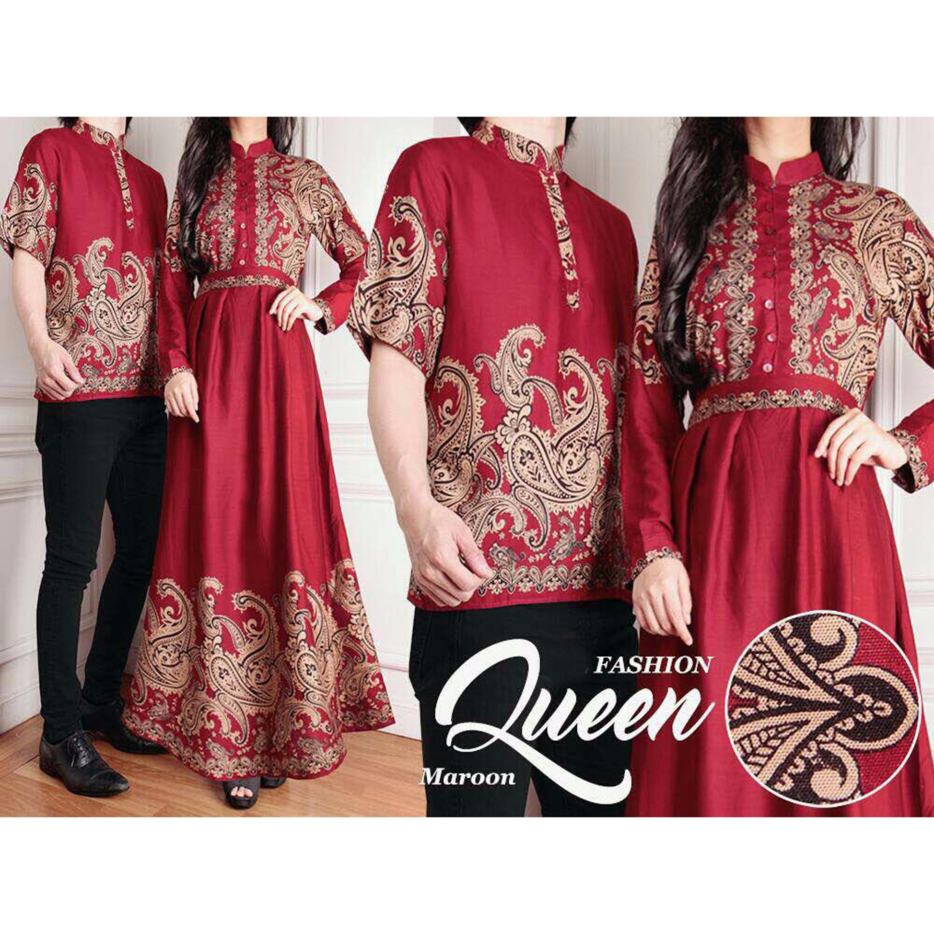 SR Collection Couple Batik Muslim Pria Wanita Queeny - Merah