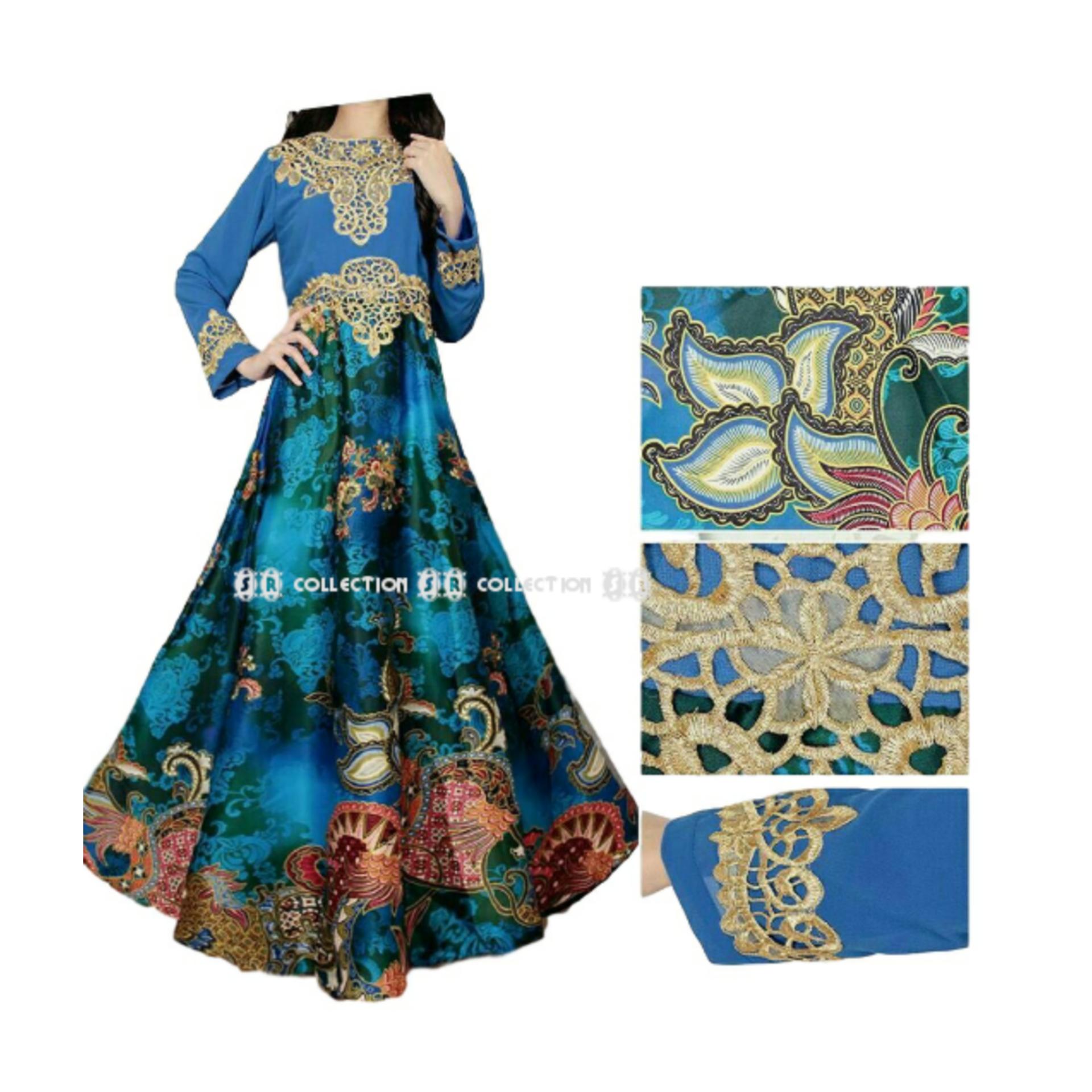 SR Collection Maxy Dress Gamis Muslim Wanita Lengan Panjang Afifah - Biru