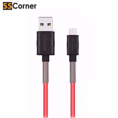 SS Corner Vivan FM100 2.4A 1M Spring Micro USB Data Cable for Android - Red+Black