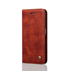 Stand Flip Cover PU Leather Phone Case dan TPU Cover dengan Slot Kartu untuk Samsung Galaxy S7 Edge (Brown)