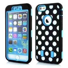 Starmall iPhone 6 Case, Enrgo iPhone 6 4.7 '(Versi 2014) Case, 3 Dalam 1 Kombo Polka Titik Tuff Hibrida Anti Guncangan Case Sarung Pelindung untuk iPhone 6 (Versi 2014) -Biru Langit-Internasional