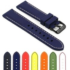 StrapsCo Karet Penyelam Sport Replacement Watch Band Di Biru dengan Putih Jahitan & Matte Hitam Gesper 22mm- INTL