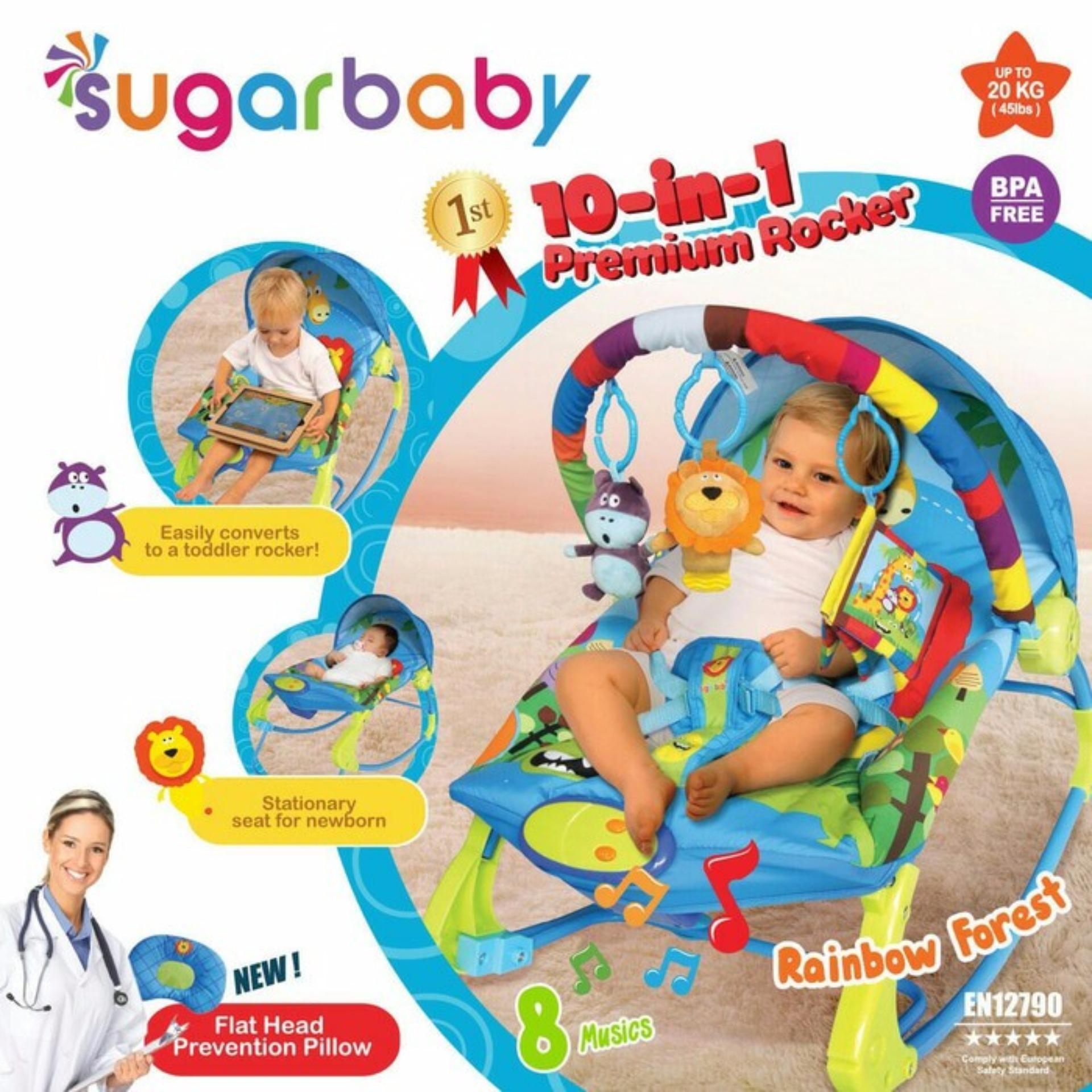 Sugar Baby 10 in 1 Premium Rocker Bouncer - Rainbow Forest - Ayunan Bayi - kursi goyang bayi sugarbaby bouncer