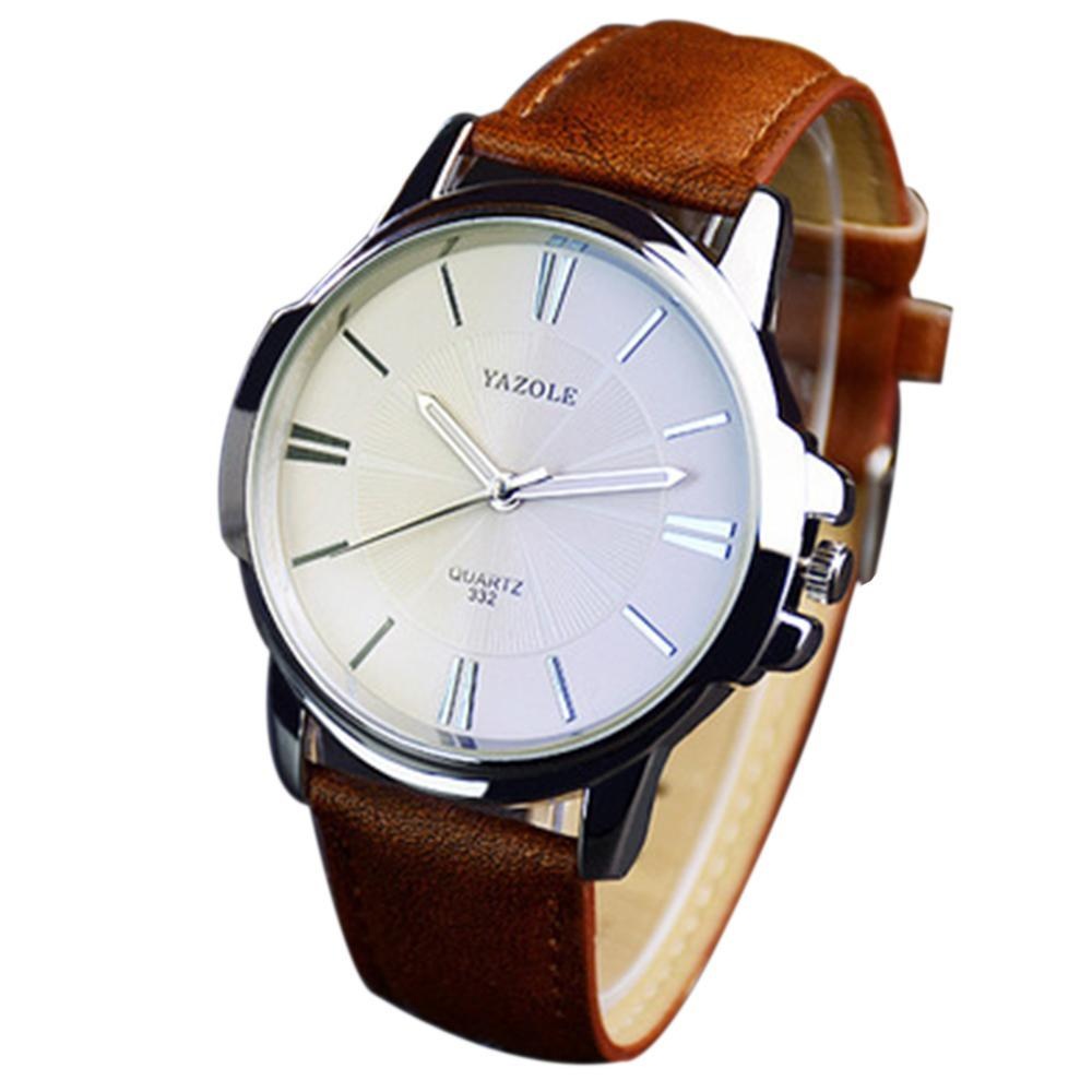 Svoovs Pria Fashion Desain Retro Kulit Band OG Alloy QUARTZ Wrist Watch Vintage Jam Tangan-Intl