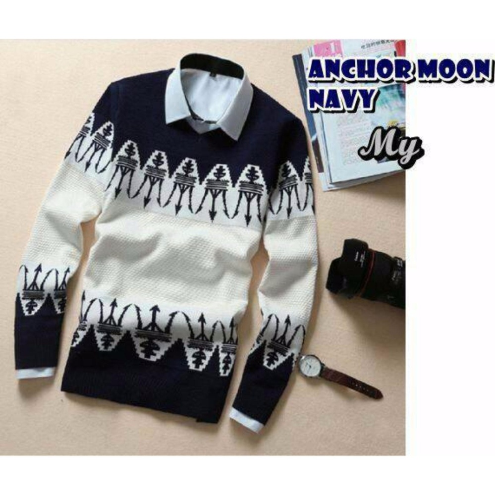 sweater pria rajut-ANCHOR MOON NAVY-rajut terbaru-Sweater tribal