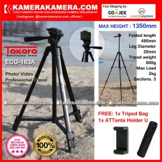 TAKARA ECO-183A Photo / Video Professional Tripod ECO 183A - Max Height 1350mm Free Tripod Bag + ATTanta Holder U for DSLR Mirrorless Camera Canon Nikon Sony Fujifilm Panasonic and Action Camera GoPro Brica Xiaomi Yi Kogan and SmartPhone iPhone Samsung