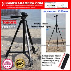 TAKARA ECO-183A Photo / Video Professional Tripod ECO 183A - Max Height 1350mm Free Tripod Bag for DSLR Mirrorless Camera Canon Nikon Sony Fujifilm Panasonic and Action Camera GoPro Brica Xiaomi Yi Kogan and SmartPhone iPhone Samsung