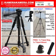 TAKARA ECO-196A Photo / Video Professional Tripod ECO 196A - Max Height 1450mm Free Tripod Bag + Tripod Mount for DSLR Mirrorless Camera Canon Nikon Sony Fujifilm Panasonic and Action Camera GoPro Brica Xiaomi Yi Kogan and SmartPhone iPhone Samsung