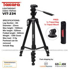 Takara Lightweight Video Tripod VIT-234 with Tripod bag + Tripod Mount for DSLR Mirrorless Canon Nikon Sony Fujifilm Panasonic and Action Camera GoPro Brica Xiaomi
