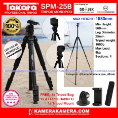 TAKARA SPM-25B Photo / Video Professional Tripod Monopod SPM 25B - Max Height 1580mm Free Tripod Bag + Holder U + Tripod Mount for DSLR Mirrorless Camera Canon Nikon Sony Fujifilm Panasonic and Action Camera GoPro Brica Xiaomi Yi Kogan and SmartPhone