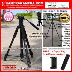 TAKARA VIT-283 Photo / Video Professional Tripod VIT 283 Max Height 1710mm Free Tripod Bag + ATTanta Holder U for DSLR Mirrorless Camera Canon Nikon Sony Fujifilm Panasonic and Action Camera GoPro Brica Xiaomi Yi Kogan and SmartPhone iPhone Samsung