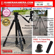 TAKARA VIT-283 Photo / Video Professional Tripod VIT 283 Max Height 1710mm Free Tripod Bag + Tripod Mount for DSLR Mirrorless Camera Canon Nikon Sony Fujifilm Panasonic and Action Camera GoPro Brica Xiaomi Yi Kogan and SmartPhone iPhone Samsung