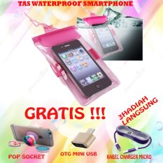 Tas Waterproof / Waterproof Bag Lock System for Smartphone / Hp - Casing / Case Anti Air Gratis Pop Socket + Otg Usb + Kabel Charger